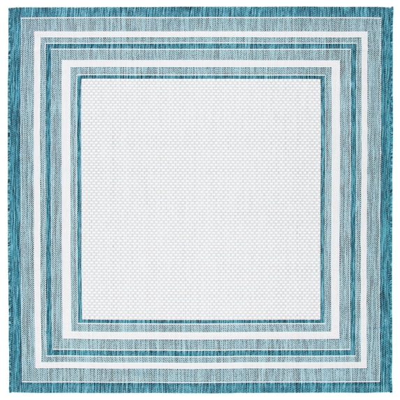 Safavieh Courtyard Ercan Bordered Indoor/Outdoor Area Rug, Ivory/Teal, 9' x 9' Square
