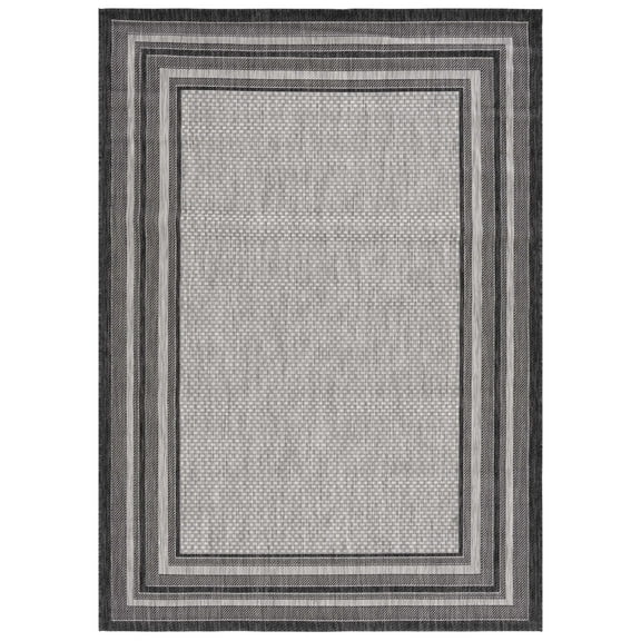 SAFAVIEH Courtyard Ercan Bordered Indoor/Outdoor Area Rug, Light Grey/Black, 2'3" x 4'