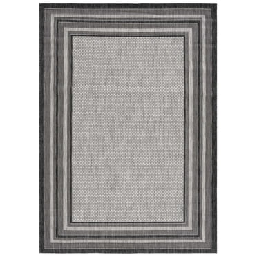 SAFAVIEH Courtyard Ercan Bordered Indoor/Outdoor Area Rug, Light Grey/Black, 2' x 3'7"