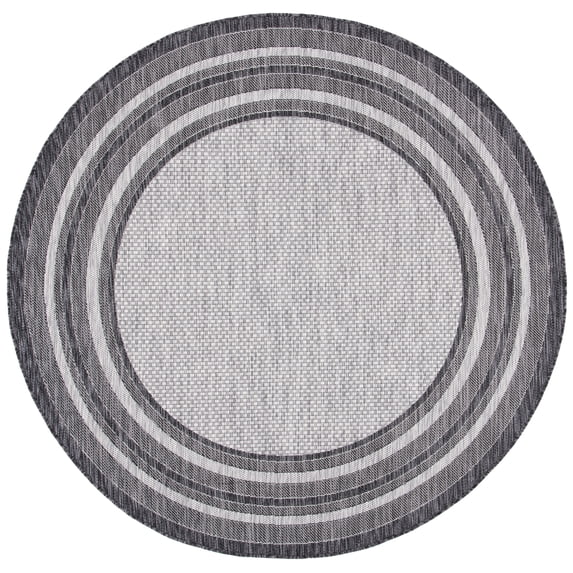Safavieh Courtyard Ercan Bordered Indoor/Outdoor Area Rug, Light Gray/Black, 4' x 4' Round