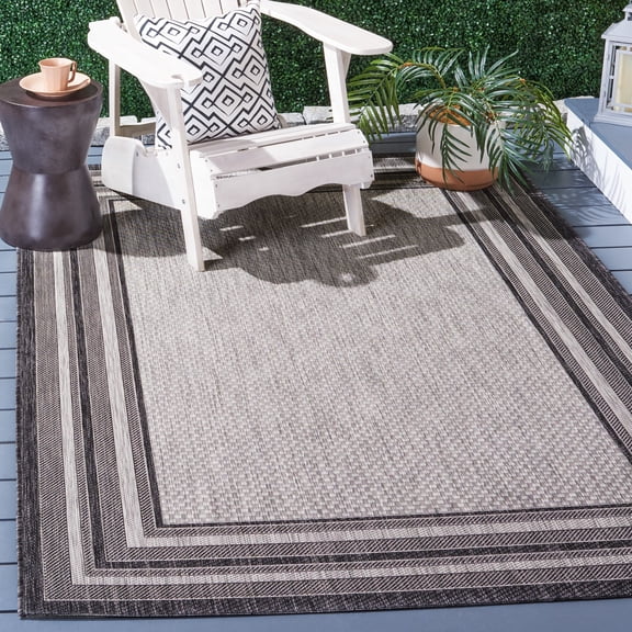 Safavieh Courtyard Ercan Bordered Indoor/Outdoor Area Rug, Light Gray/Black, 4' x 5'7"