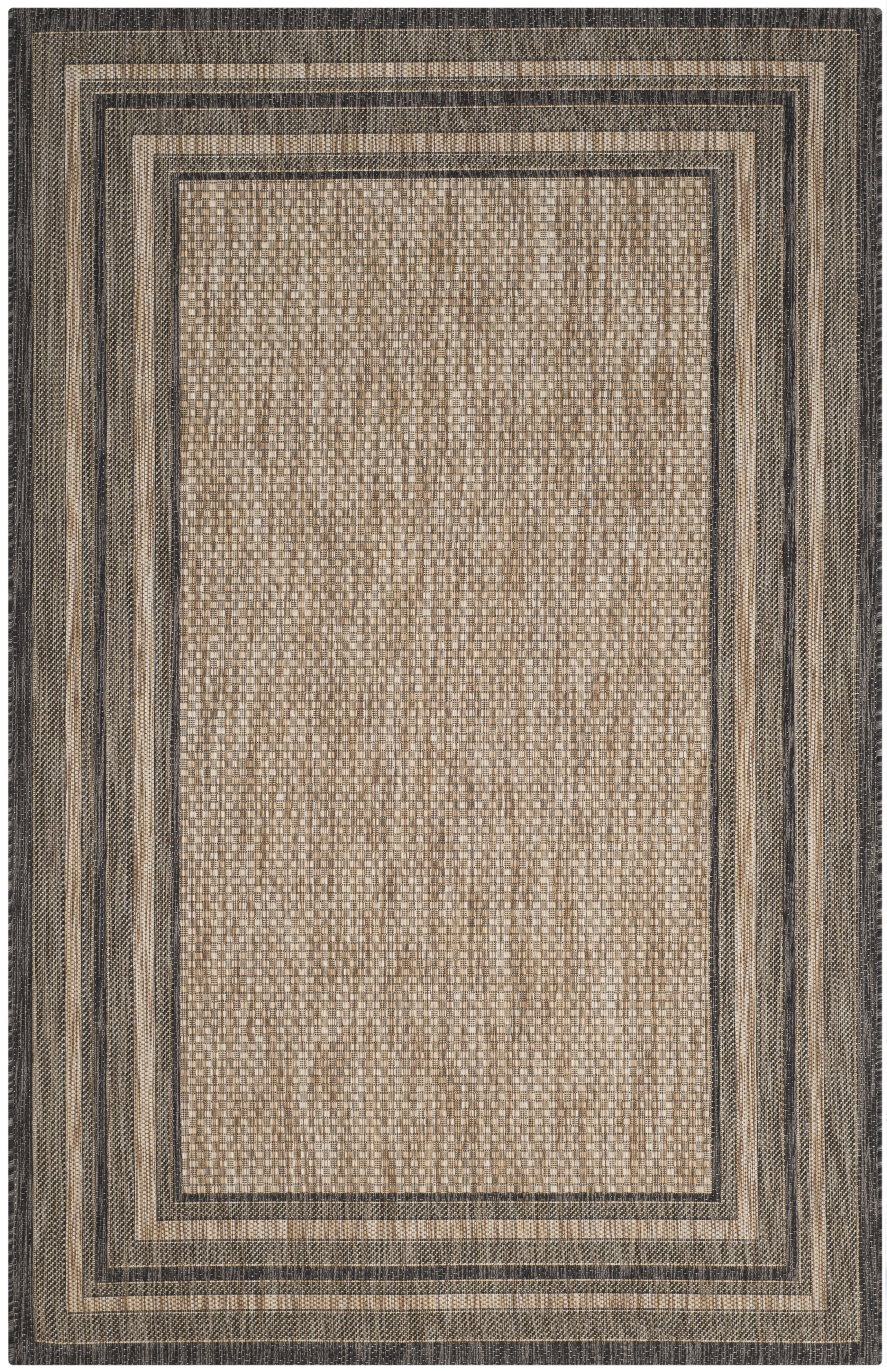 Natural and Black Rectangular Washable Synthetic Area Rug