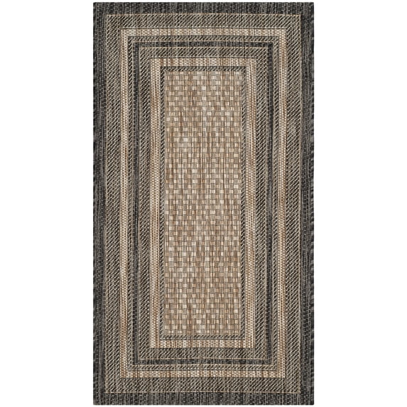 Safavieh Courtyard Ercan Bordered Indoor/Outdoor Area Rug, Natural/Black, 2' x 3'7"