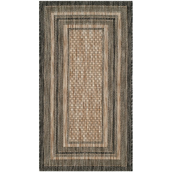 SAFAVIEH Courtyard Ercan Bordered Indoor/Outdoor Area Rug, Natural/Black, 2' x 3'7"