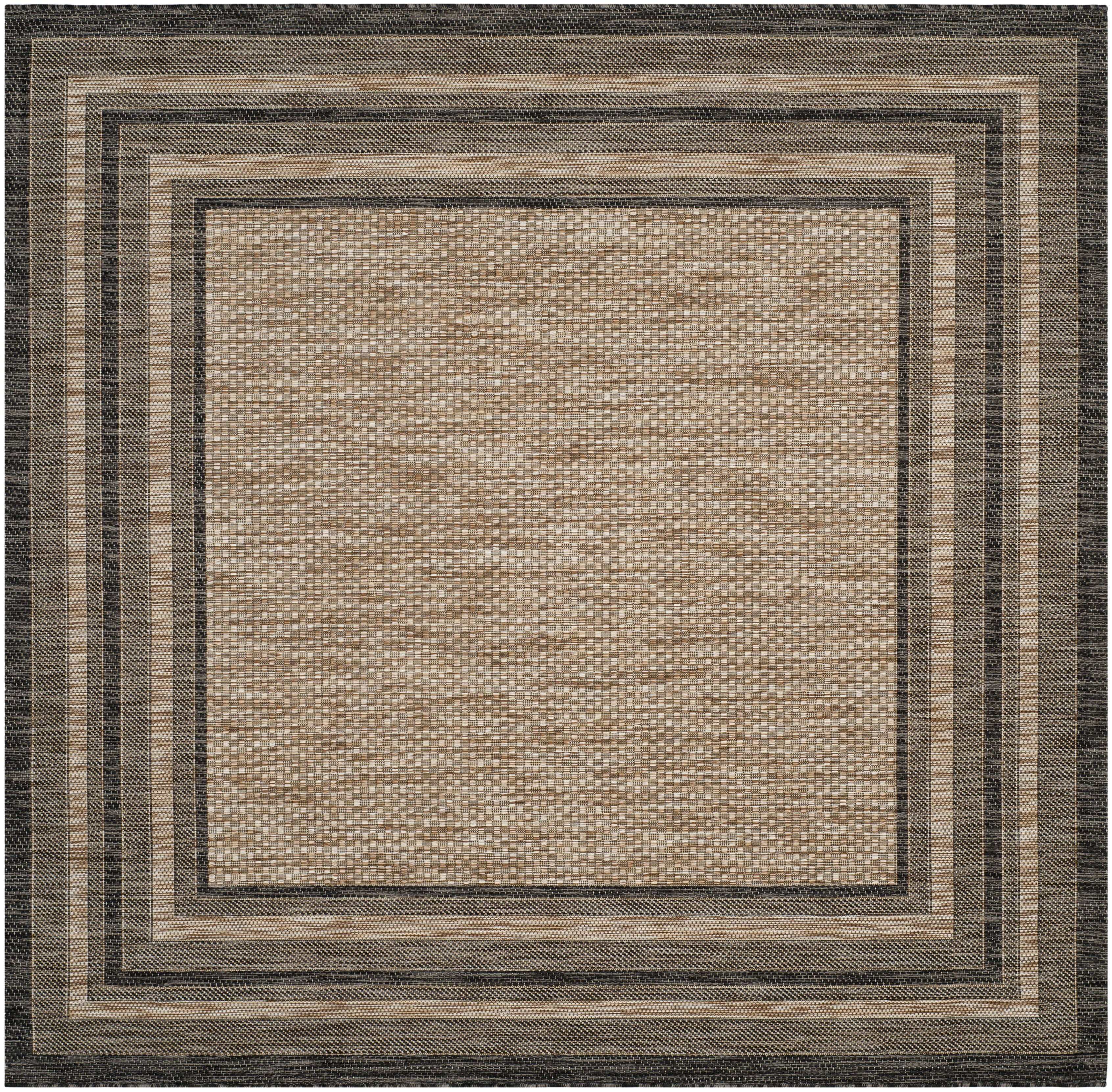 Natural and Black 4' Square Synthetic Indoor/Outdoor Area Rug