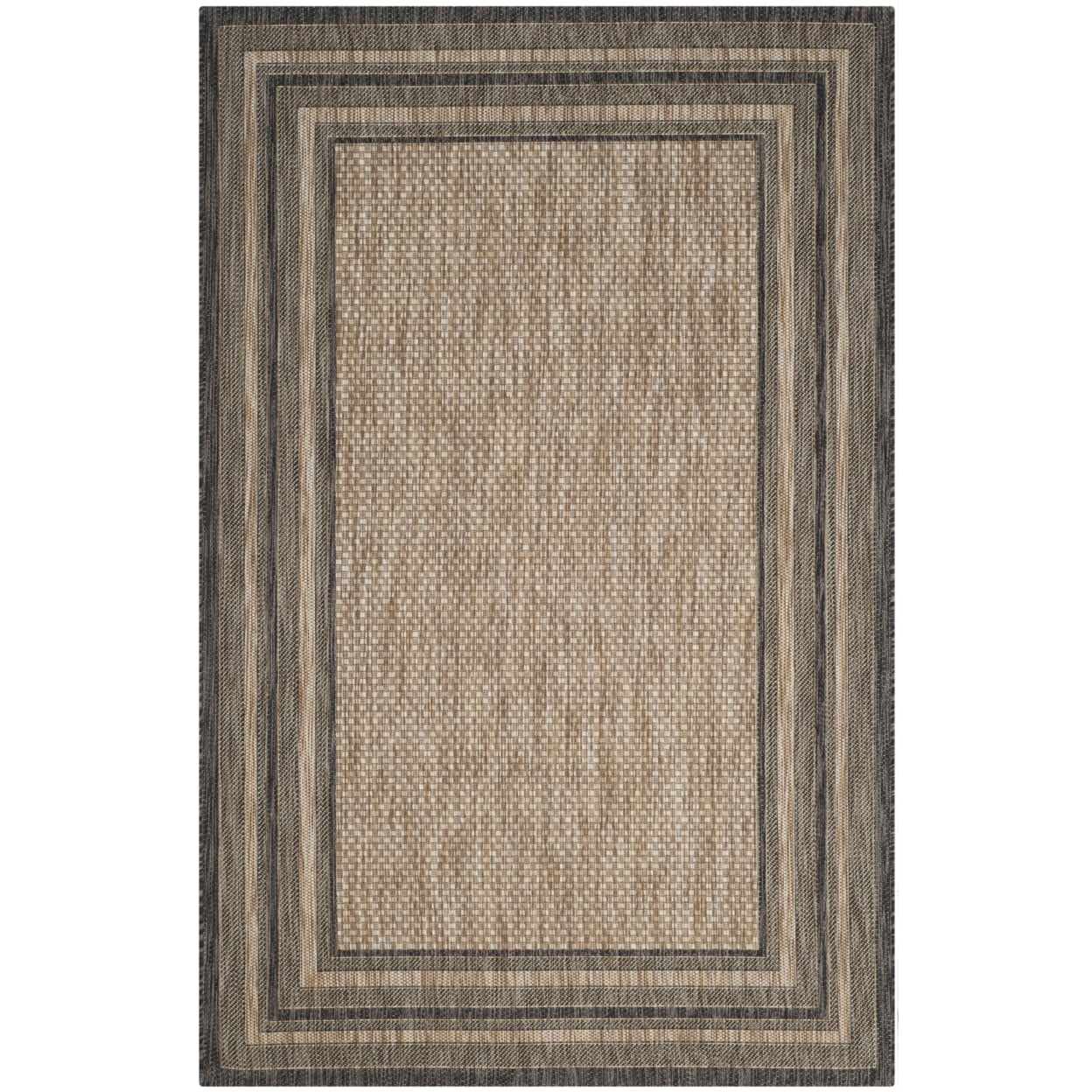 Safavieh Courtyard Ercan Bordered Indoor/Outdoor Area Rug, Natural/Black, 4' x 5'7"