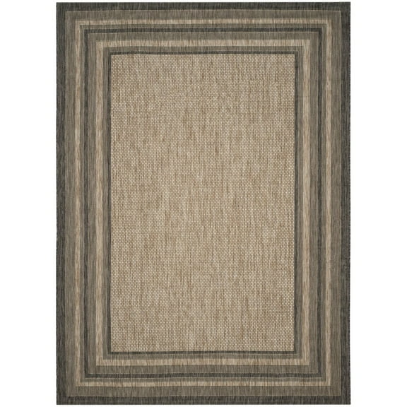 SAFAVIEH Courtyard Ercan Bordered Indoor/Outdoor Area Rug, Natural/Black, 6'7" x 9'6"