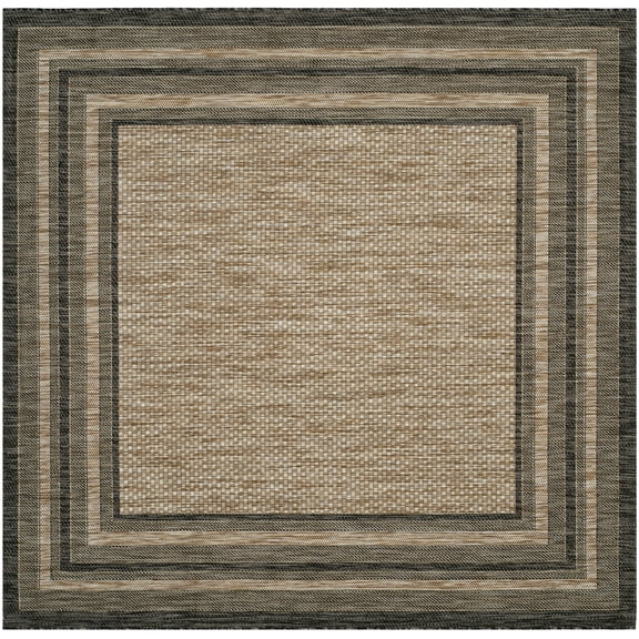SAFAVIEH Courtyard Ercan Bordered Indoor/Outdoor Area Rug, Natural/Black, 9' x 9' Square