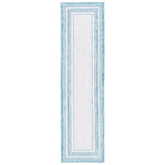 Safavieh Courtyard Ercan Bordered Indoor/Outdoor Runner Rug, Ivory/Aqua, 2'3" x 8'
