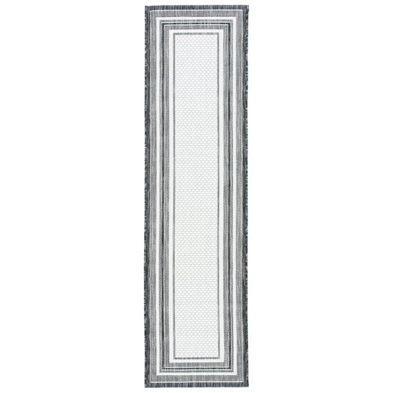 SAFAVIEH Courtyard Ercan Bordered Indoor/Outdoor Runner Rug, Ivory/Black, 2'3" x 10'