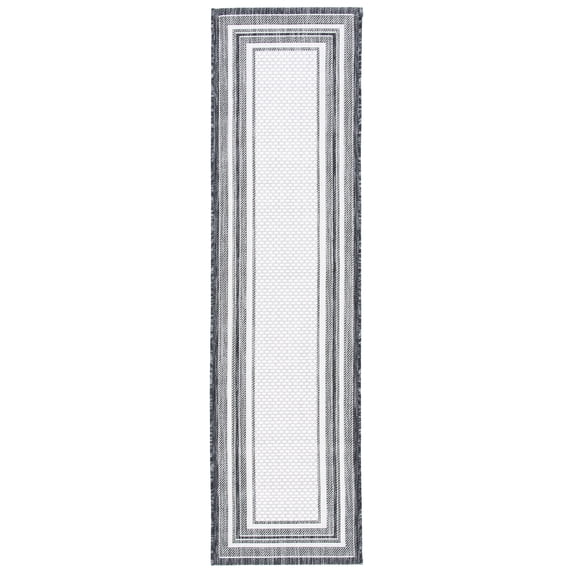 Safavieh Courtyard Ercan Bordered Indoor/Outdoor Runner Rug, Ivory/Black, 2'3" x 8'