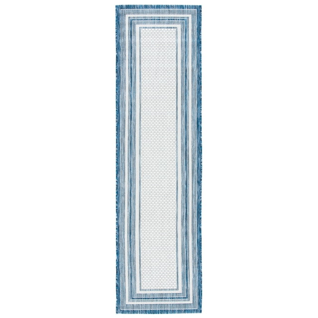 SAFAVIEH Courtyard Ercan Bordered Indoor/Outdoor Runner Rug, Ivory/Navy, 2'3" x 12'