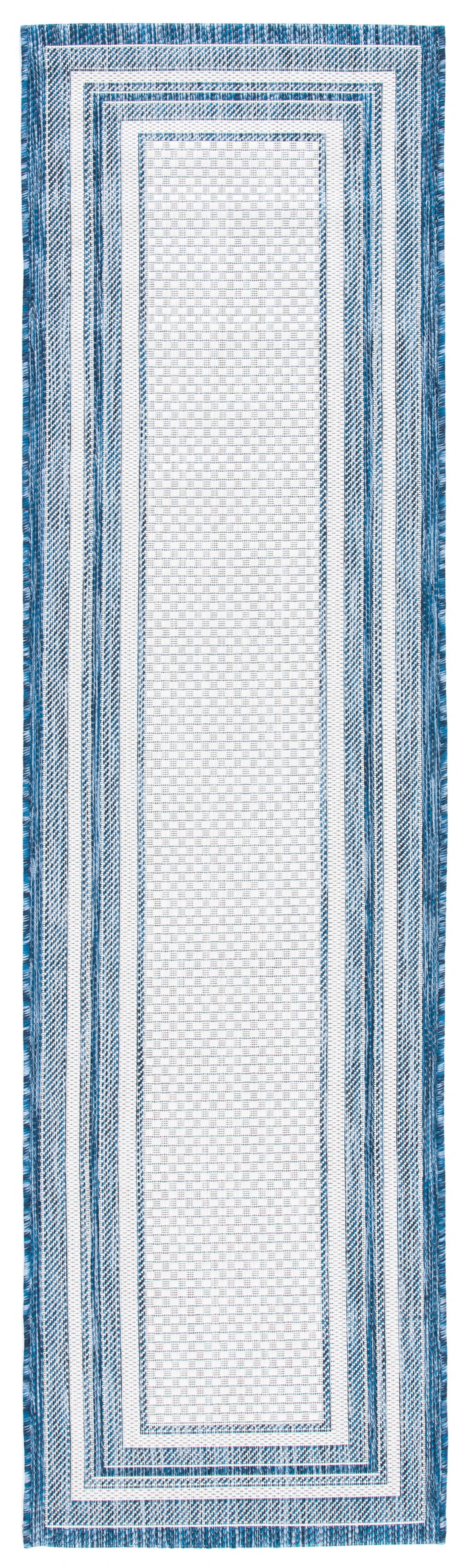 Safavieh Courtyard Ercan Bordered Indoor/Outdoor Runner Rug, Ivory/Navy, 2'3" x 22'