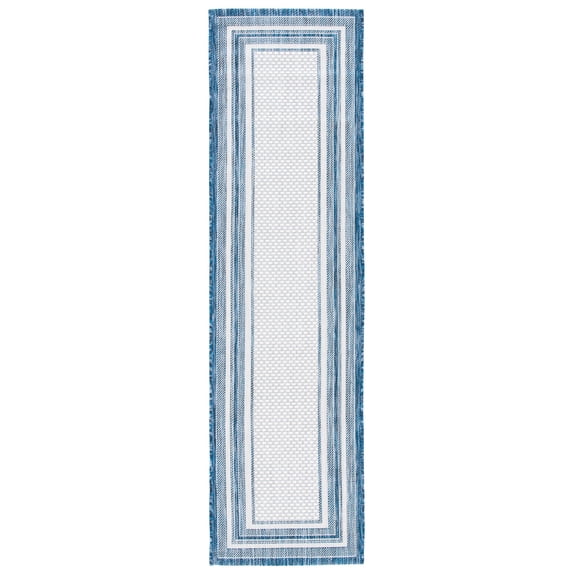 Safavieh Courtyard Ercan Bordered Indoor/Outdoor Runner Rug, Ivory/Navy, 2'3" x 22'