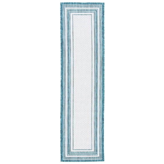 Safavieh Courtyard Ercan Bordered Indoor/Outdoor Runner Rug, Ivory/Teal, 2'3" x 10'