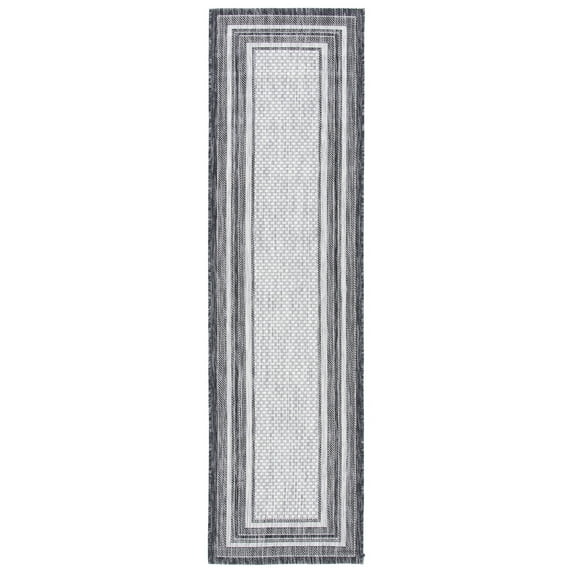 SAFAVIEH Courtyard Ercan Bordered Indoor/Outdoor Runner Rug, Light Grey/Black, 2'3" x 16'