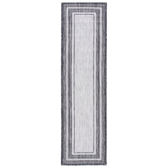 Safavieh Courtyard Ercan Bordered Indoor/Outdoor Runner Rug, Light Gray/Black, 2'3" x 22'