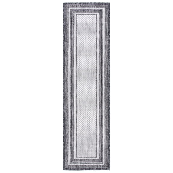 Safavieh Courtyard Ercan Bordered Indoor/Outdoor Runner Rug, Light Gray/Black, 2'3" x 6'7"