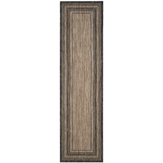 SAFAVIEH Courtyard Ercan Bordered Indoor/Outdoor Runner Rug, Natural/Black, 2'3" x 16'