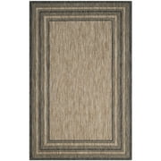 SAFAVIEH Courtyard Ercan Striped Indoor/Outdoor Area Rug, 4' x 5'7", Natural/Black