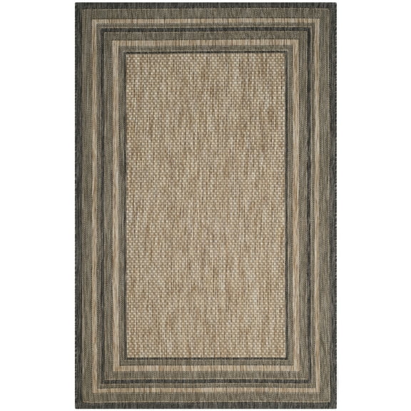 SAFAVIEH Courtyard Ercan Striped Indoor/Outdoor Area Rug, 5'3" x 7'7", Natural/Black