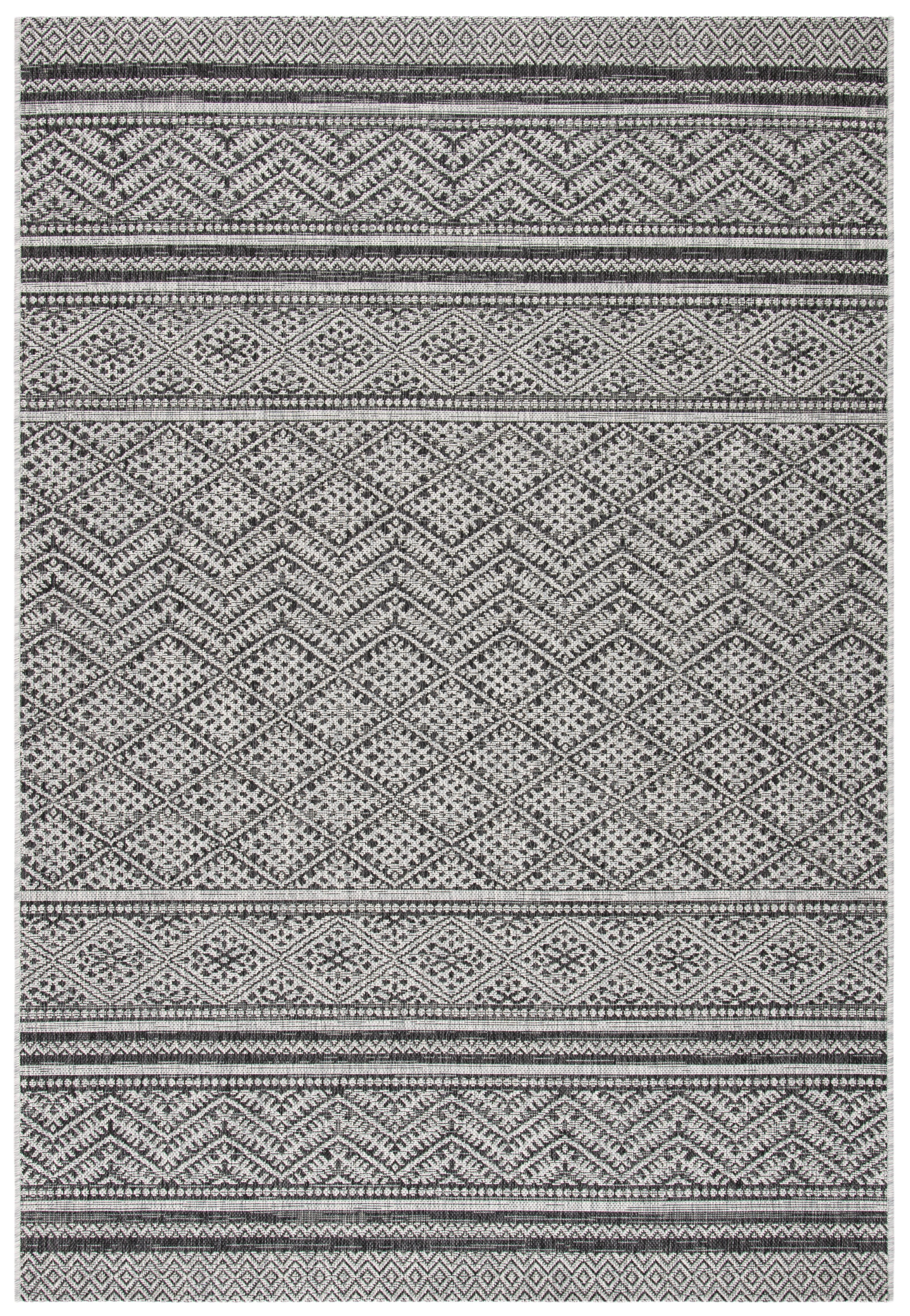 SAFAVIEH Courtyard Eric Geometric Chevron Indoor/Outdoor Area Rug, 5'3" x 7'7", Black/Grey