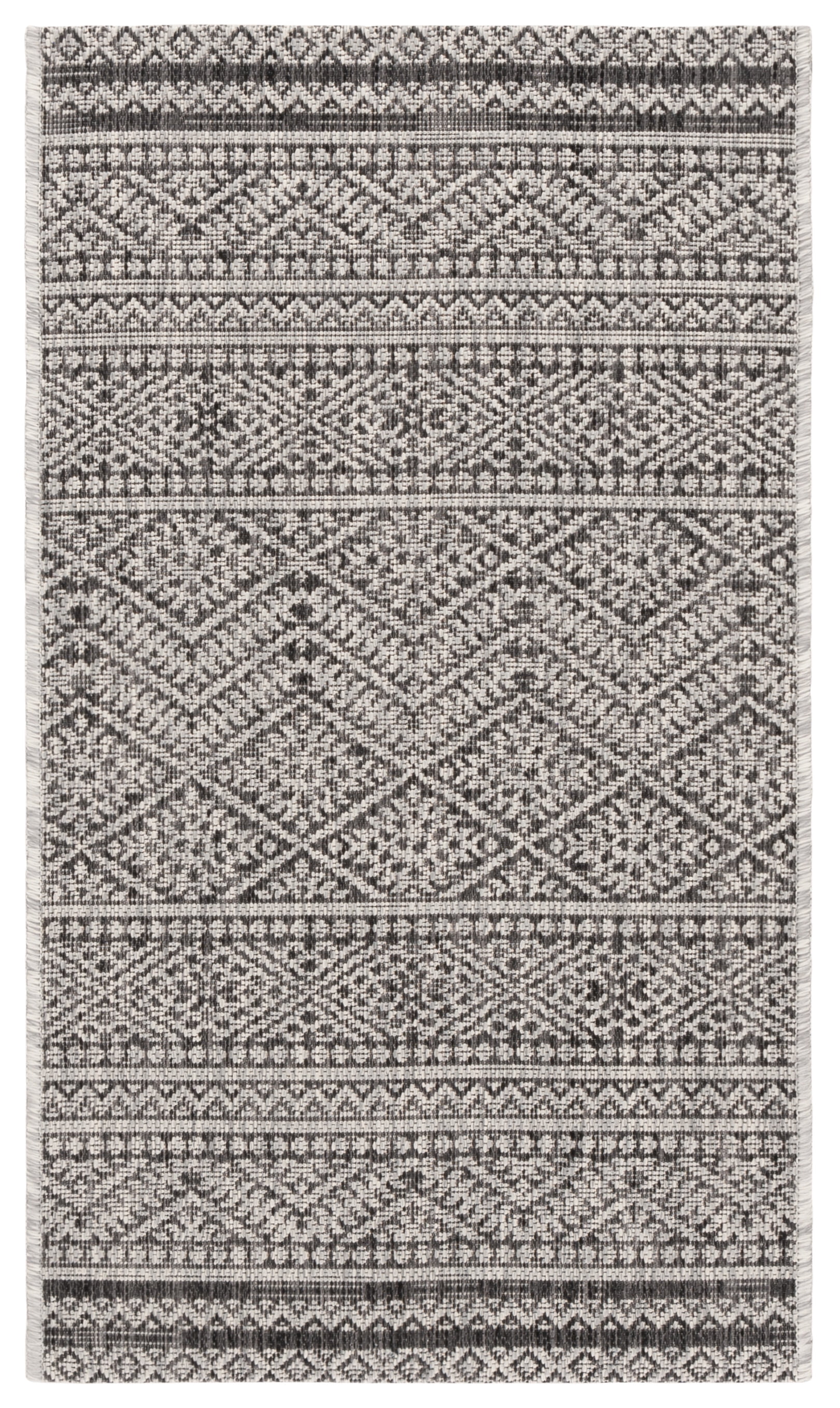SAFAVIEH Courtyard Eric Geometric Indoor/Outdoor Area Rug, Black/Grey, 2'7" x 5'