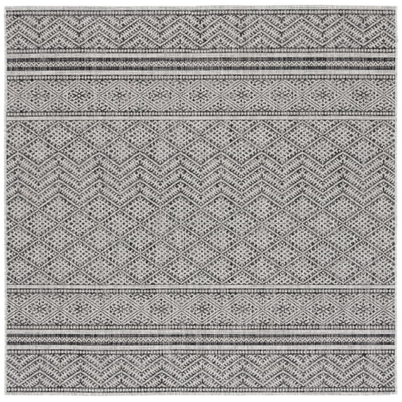 SAFAVIEH Courtyard Eric Geometric Indoor/Outdoor Area Rug, Black/Grey, 4' x 4' Square