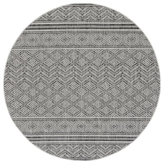 SAFAVIEH Courtyard Eric Geometric Indoor/Outdoor Area Rug, Black/Grey, 5'3" x 5'3" Round
