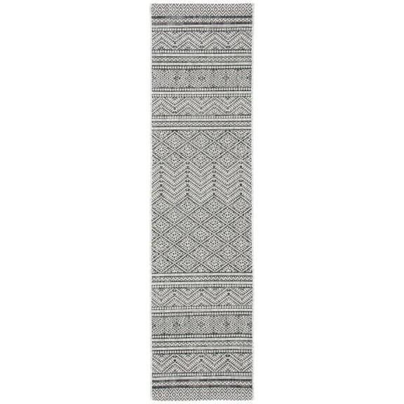 SAFAVIEH Courtyard Eric Geometric Indoor/Outdoor Runner Rug, Black/Grey, 2'3" x 12'