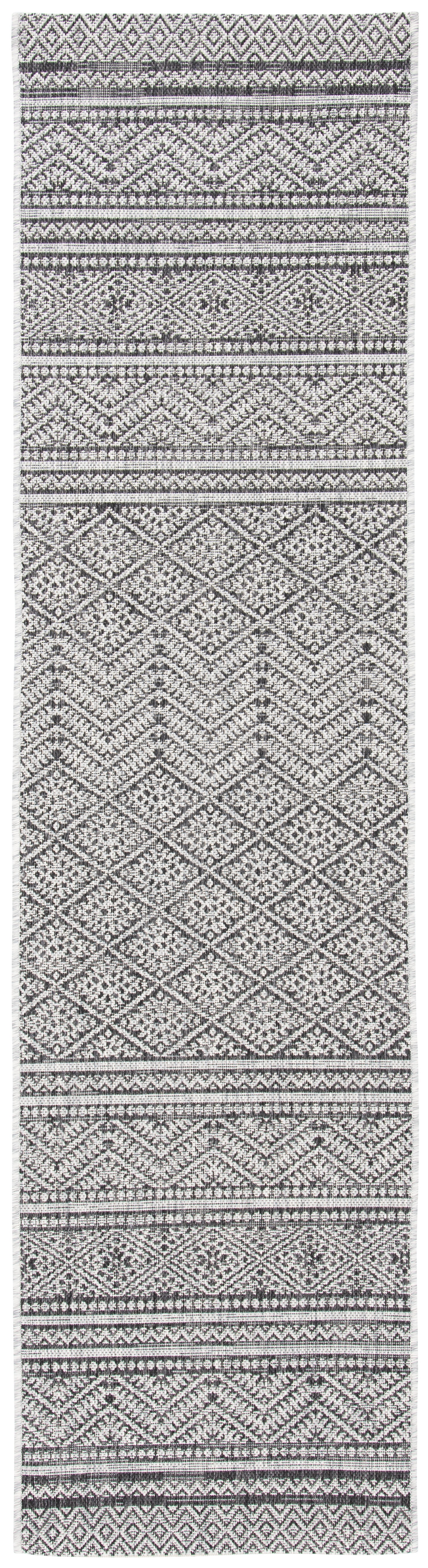 Black and Gray Geometric Indoor/Outdoor Runner Rug