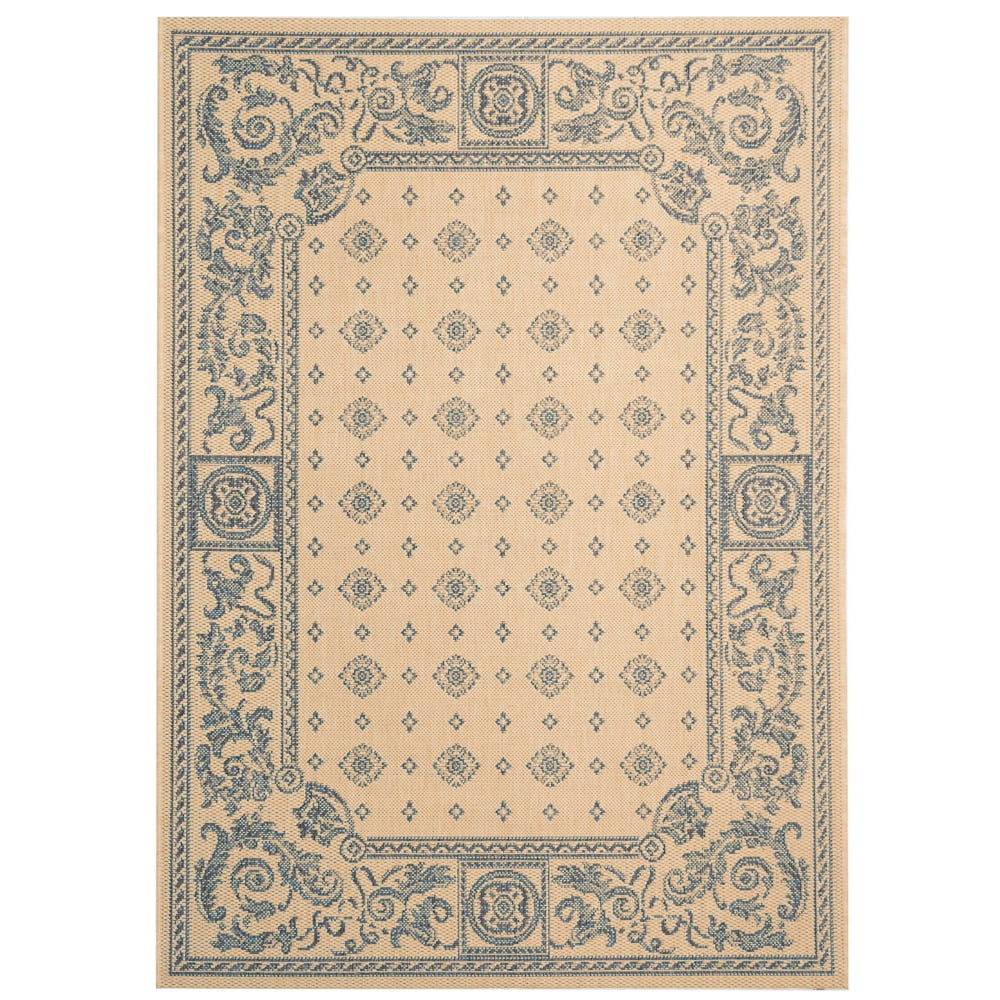 SAFAVIEH Courtyard Erin Bordered Indoor/Outdoor Area Rug, Natural/Blue ...