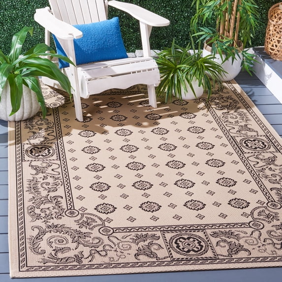 Safavieh Courtyard Erin Bordered Indoor/Outdoor Area Rug, Sand/Black, 5'3" x 7'7"
