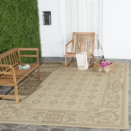 SAFAVIEH Courtyard Erin Bordered Indoor/Outdoor Area Rug, Natural/Brown, 4' x 5'7"