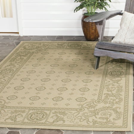 SAFAVIEH Courtyard Erin Bordered Indoor/Outdoor Area Rug, Natural/Olive, 4' x 5'7"