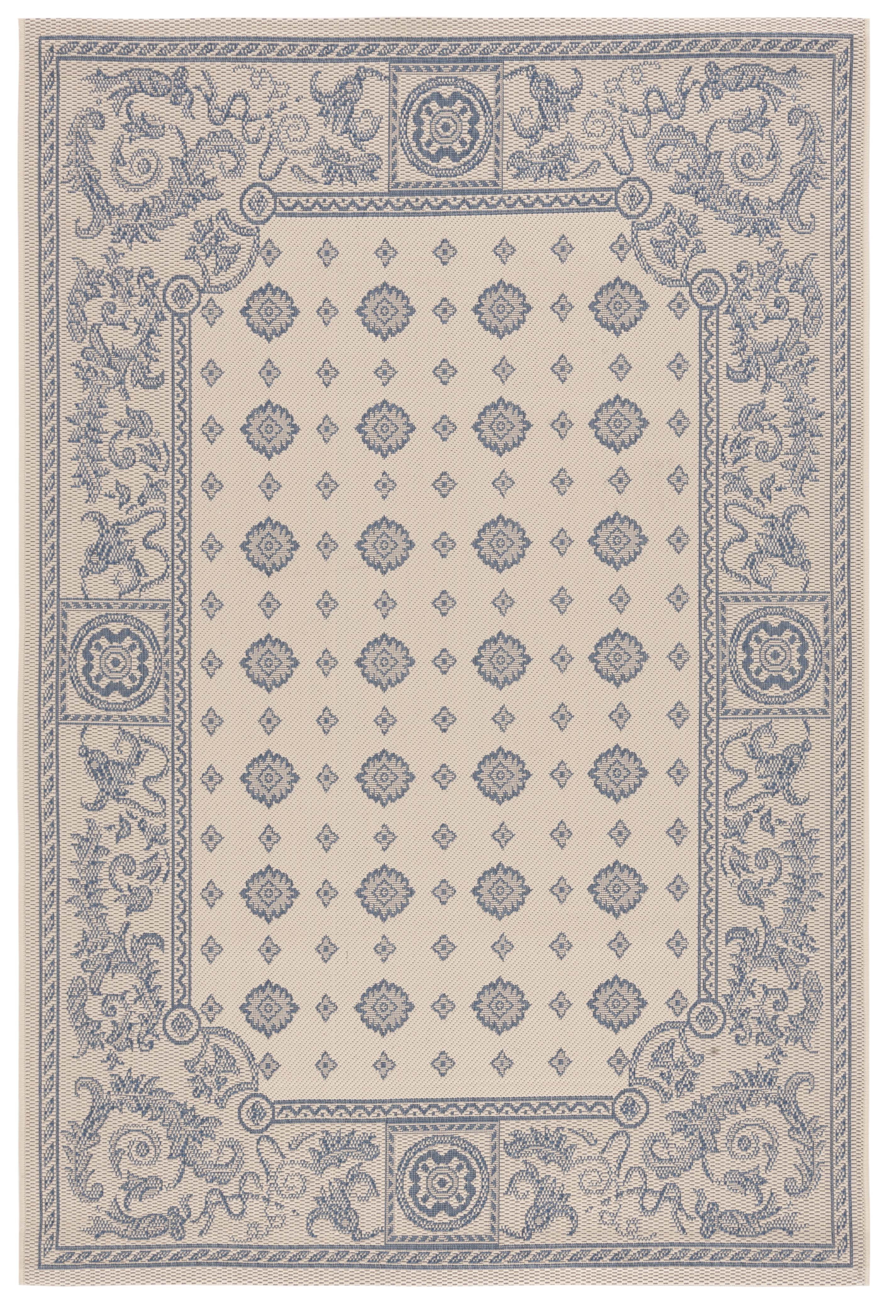 Safavieh Courtyard Erin Bordered Indoor/Outdoor Area Rug, Natural/Blue, 5'3" x 7'7"
