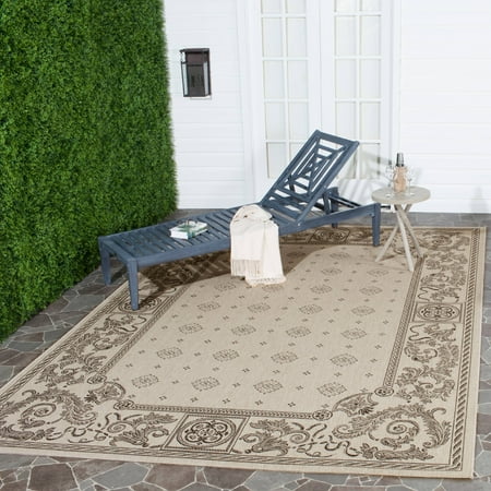 SAFAVIEH Courtyard Erin Traditional Indoor/Outdoor Area Rug, 8' x 11', Sand/Black