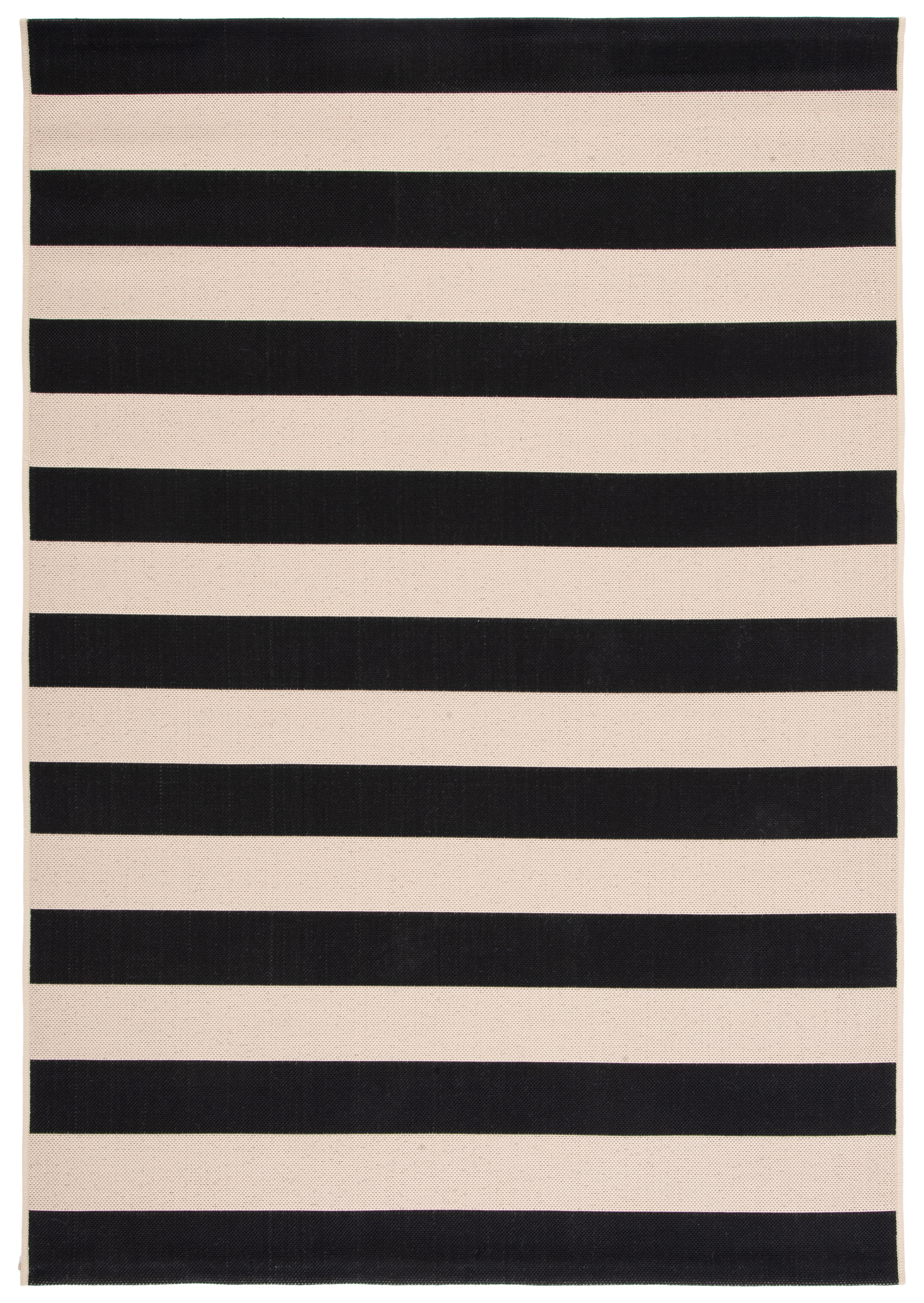 Beige and Black Striped Synthetic Rectangular Area Rug