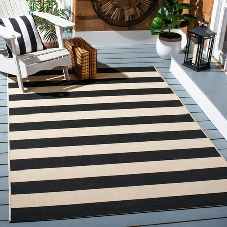 Safavieh Courtyard Ermintrude Striped Indoor/Outdoor Area Rug, Beige/Black, 6'7" x 9'6"