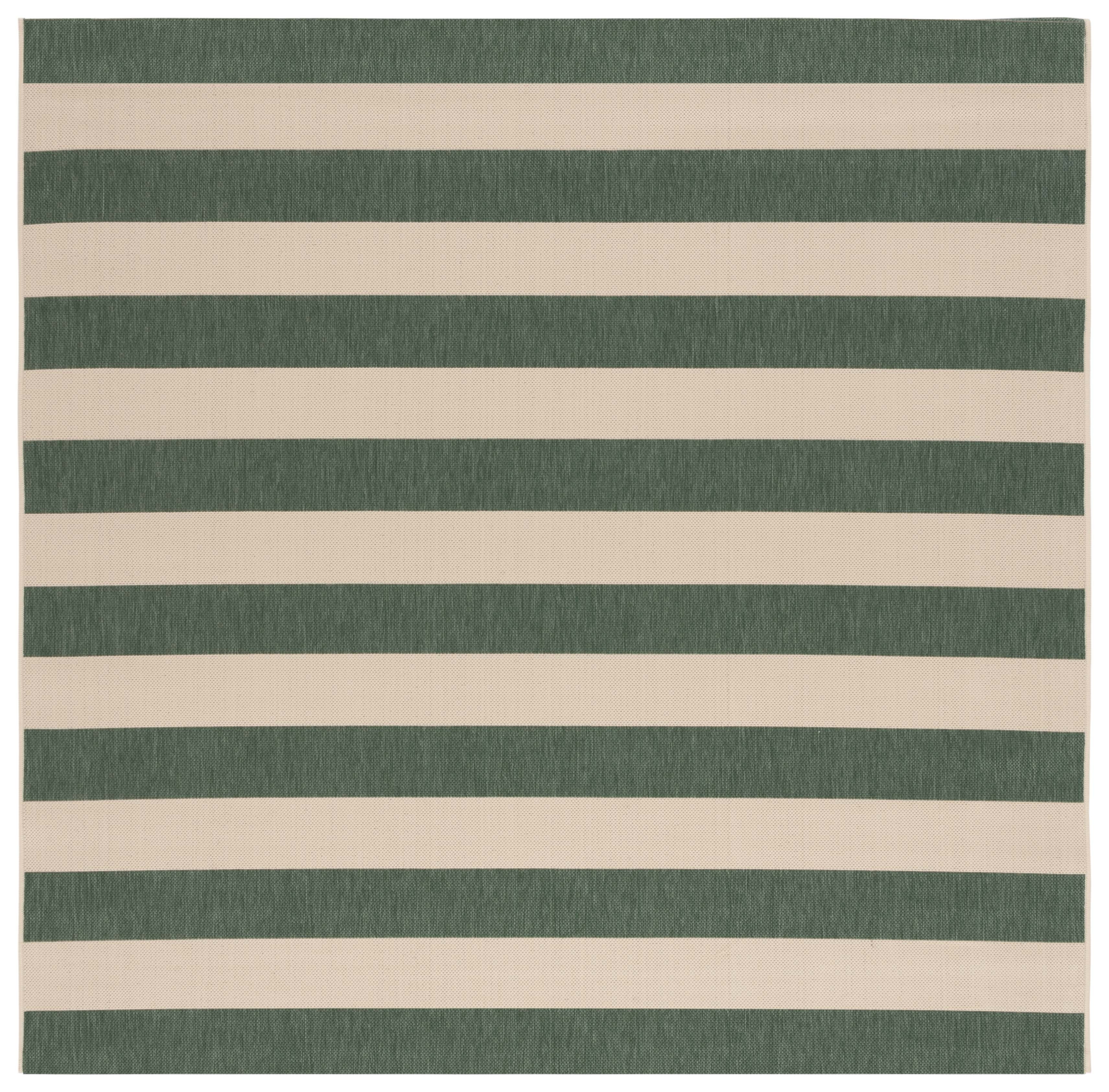 Safavieh Courtyard Ermintrude Striped Indoor/Outdoor Area Rug, Beige/Dark Green, 6'7" x 6'7" Square