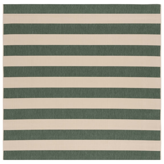 Safavieh Courtyard Ermintrude Striped Indoor/Outdoor Area Rug, Beige/Dark Green, 6'7" x 6'7" Square