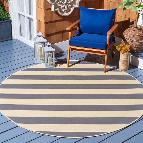 Safavieh Courtyard Ermintrude Striped Indoor/Outdoor Area Rug, Beige/Gray, 6'7" x 6'7" Round