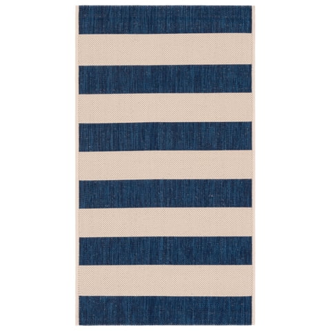 Safavieh Courtyard Ermintrude Striped Indoor/Outdoor Area Rug, Beige/Navy, 2' x 3'7"