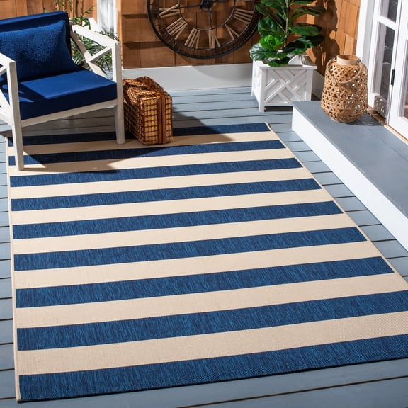 Safavieh Courtyard Ermintrude Striped Indoor/Outdoor Area Rug, Beige/Navy, 2' x 3'7"