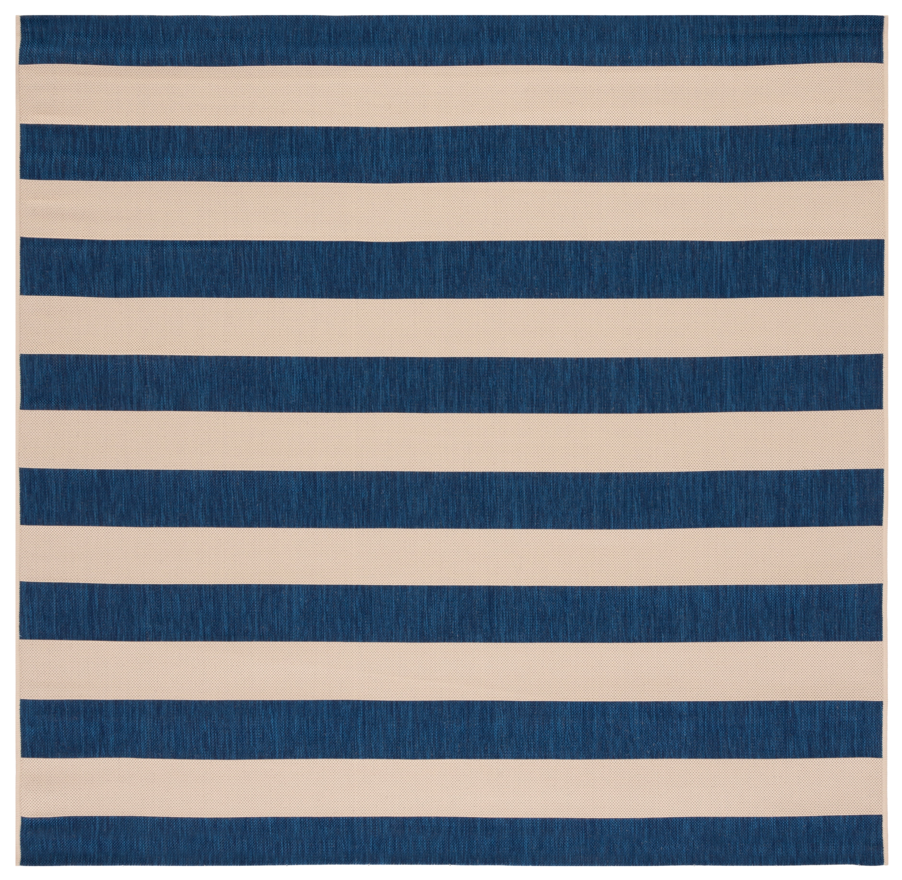 Beige and Navy Striped Square Synthetic Indoor/Outdoor Rug