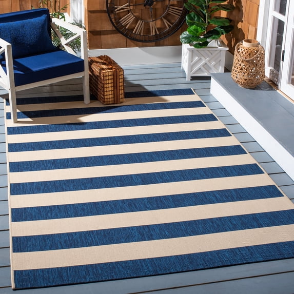 Safavieh Courtyard Ermintrude Striped Indoor/Outdoor Area Rug, Beige/Navy, 8' x 10'