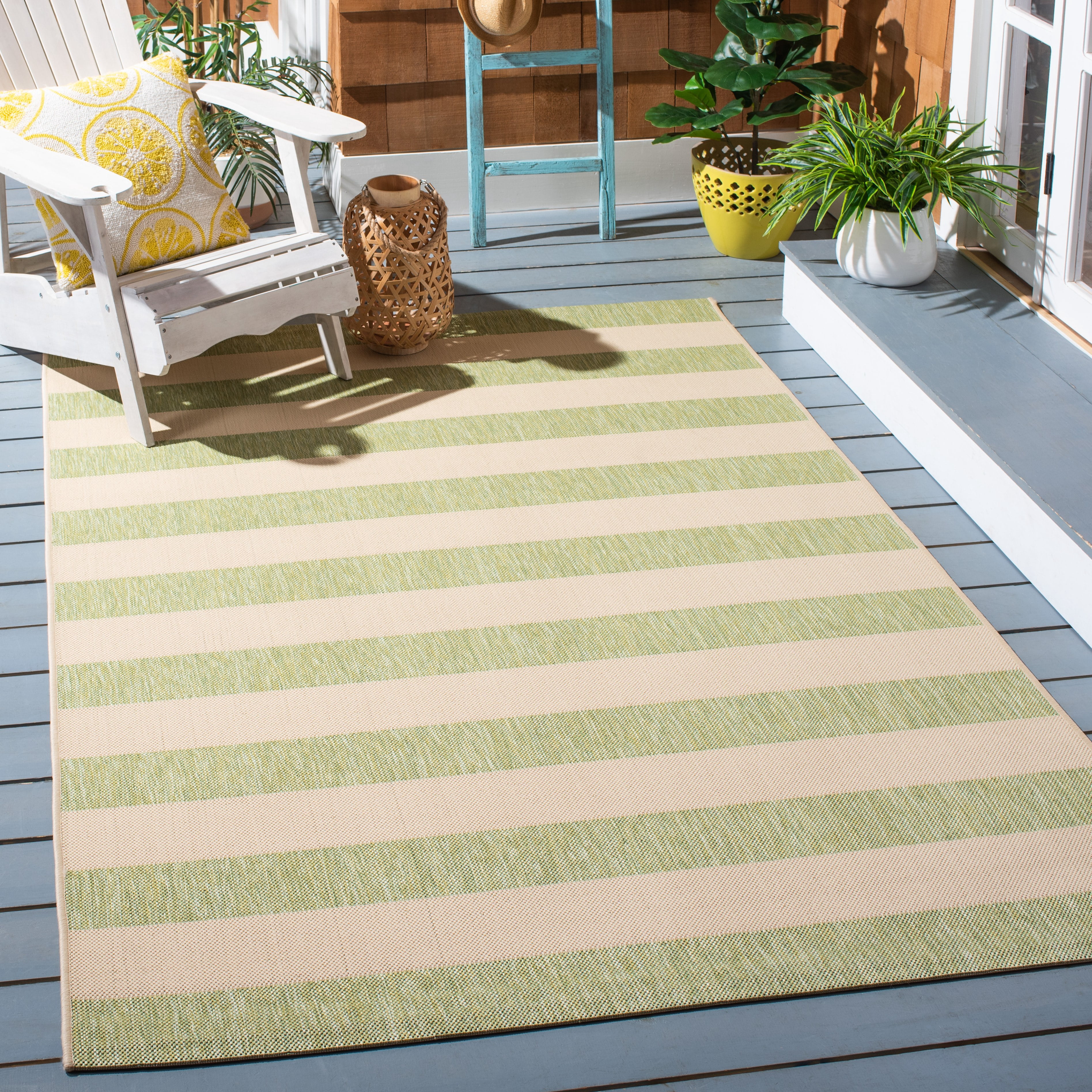 Safavieh Courtyard Ermintrude Striped Indoor/Outdoor Area Rug, Beige/Sage Green, 2' x 3'7"