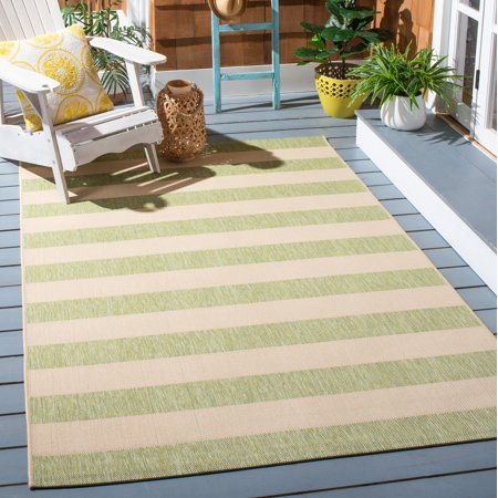 Safavieh Courtyard Ermintrude Striped Indoor/Outdoor Area Rug, Beige/Sage Green, 5'3" x 7'7"