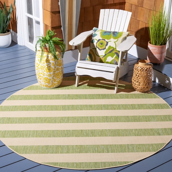 Safavieh Courtyard Ermintrude Striped Indoor/Outdoor Area Rug, Beige/Sage Green, 6'7" x 6'7" Round