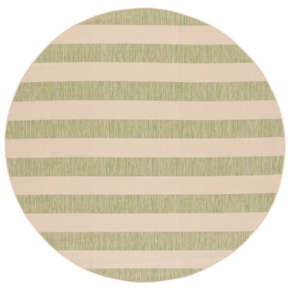 Safavieh Courtyard Ermintrude Striped Indoor/Outdoor Area Rug, Beige/Sage Green, 6'7" x 6'7" Round